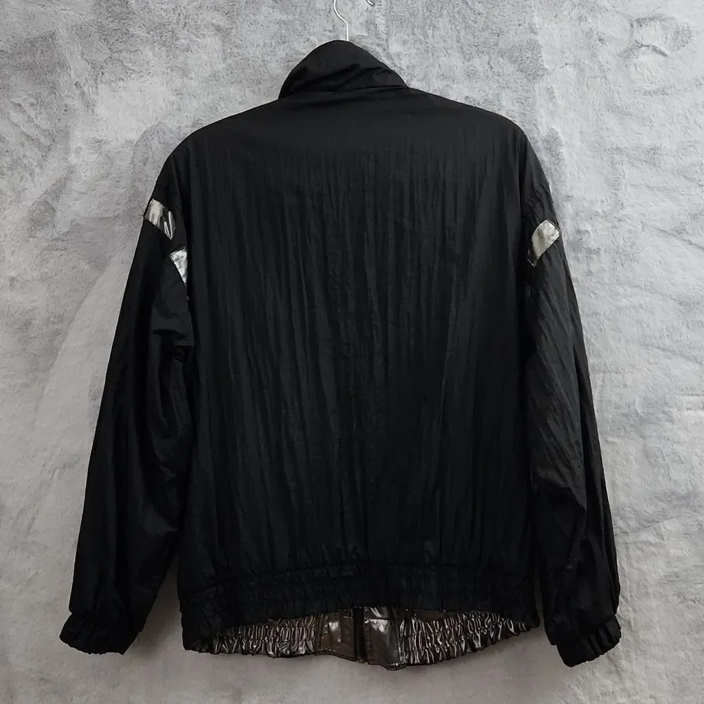 Vintage Reversible Black Metallic Windbreaker Jacket Full Zip Oversized